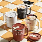 400ml Double Wall Stainless Steel Coffee Mug with Lid & Free Sticker – Hot & Cold