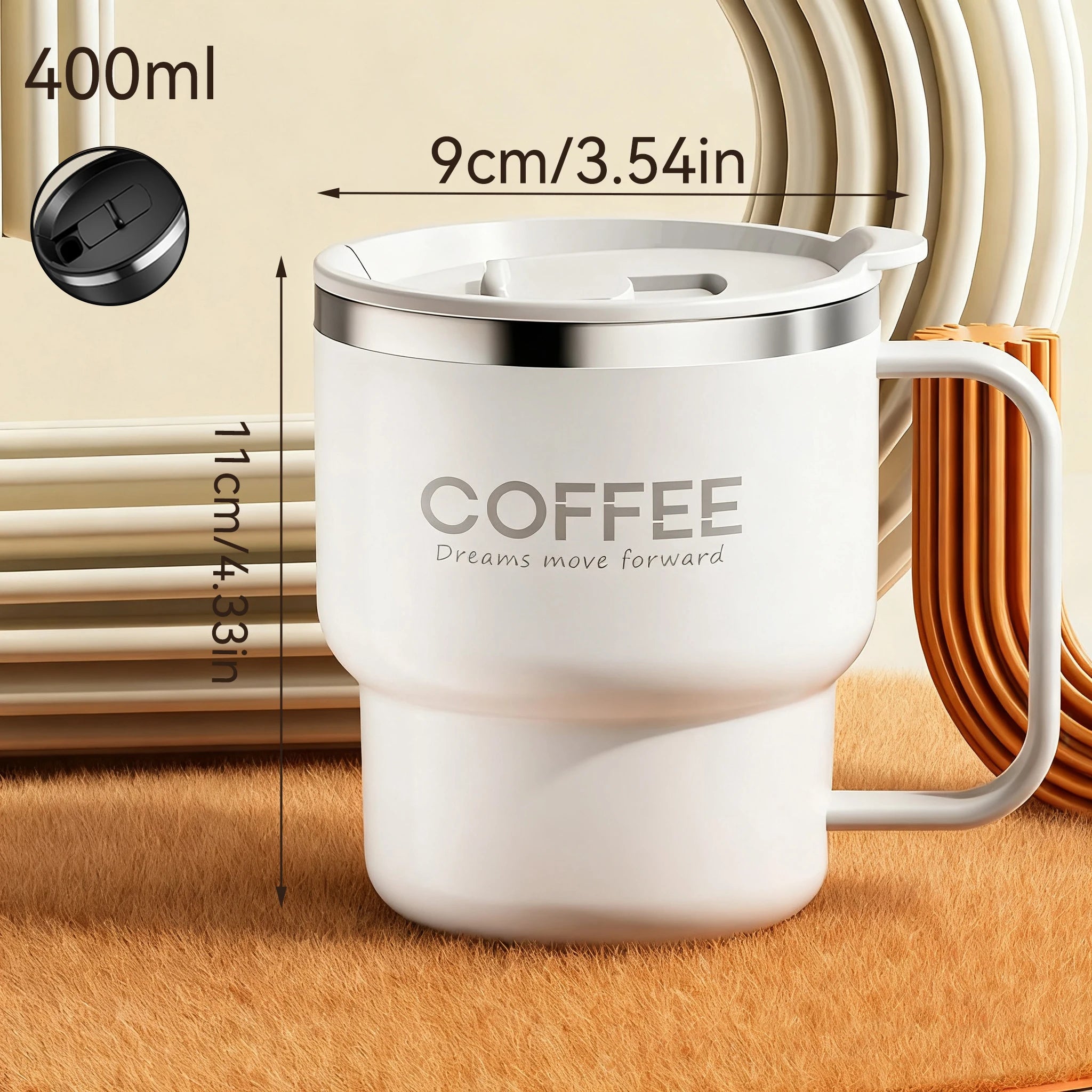 400ml Double Wall Stainless Steel Coffee Mug with Lid & Free Sticker – Hot & Cold