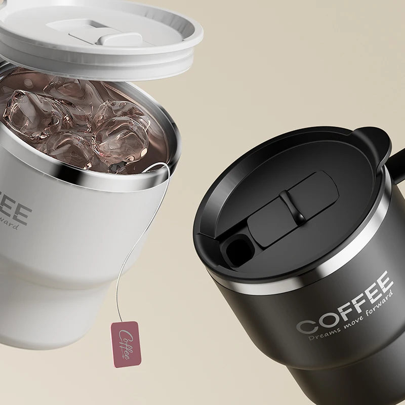400ml Double Wall Stainless Steel Coffee Mug with Lid & Free Sticker – Hot & Cold