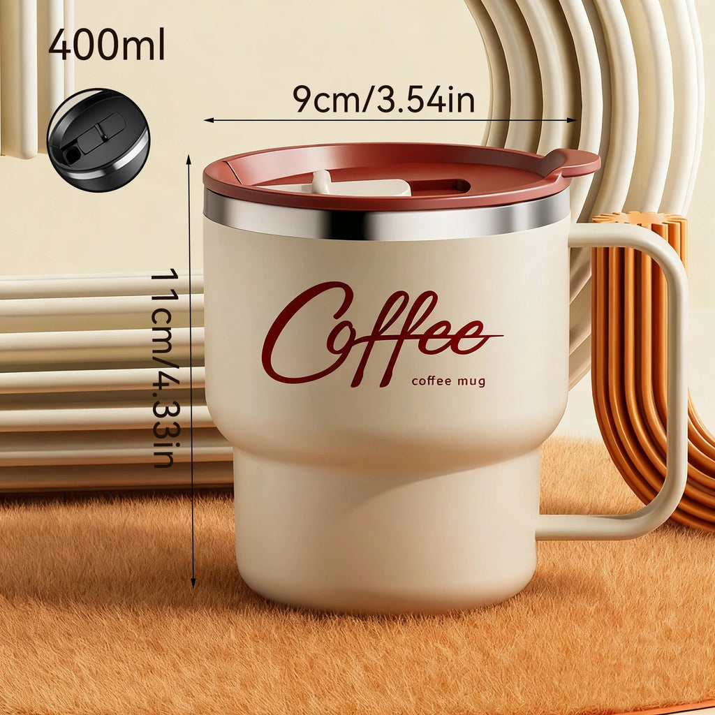 400ml Double Wall Stainless Steel Coffee Mug with Lid & Free Sticker – Hot & Cold