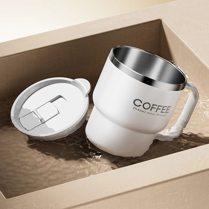 400ml Double Wall Stainless Steel Coffee Mug with Lid & Free Sticker – Hot & Cold