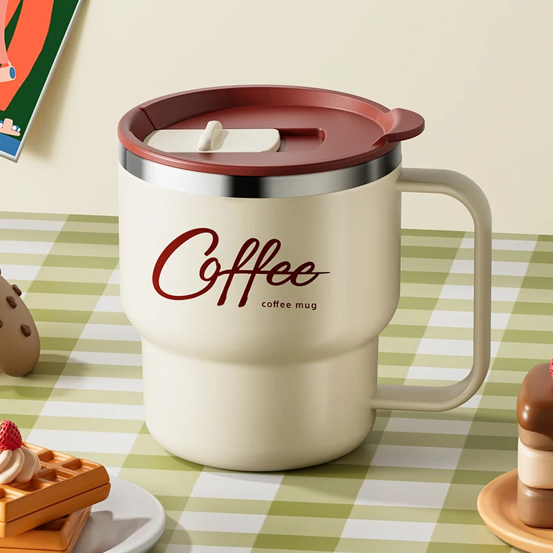 400ml Double Wall Stainless Steel Coffee Mug with Lid & Free Sticker – Hot & Cold