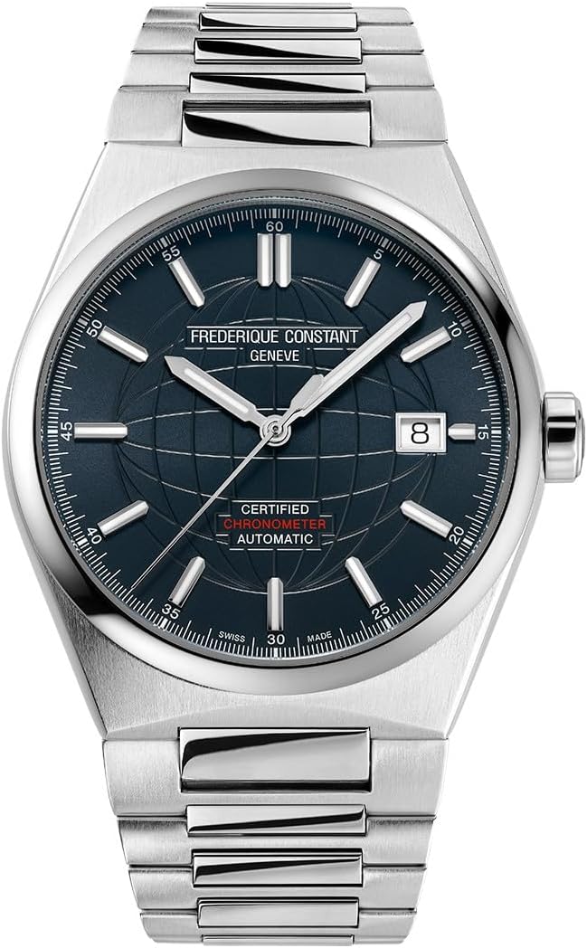 Frederique Constant Highlife COSC Men’s Automatic Watch – Silver Stainless Steel, Bracelet & Navy Rubber Strap