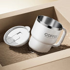 400ml Double Wall Stainless Steel Coffee Mug with Lid & Free Sticker – Hot & Cold