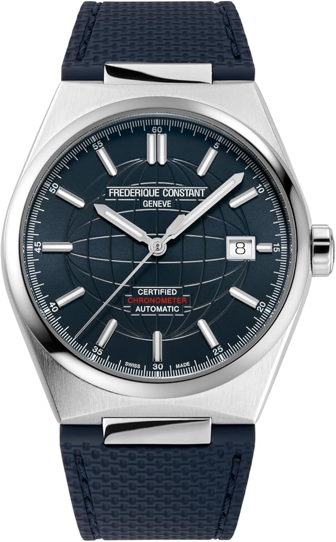 Frederique Constant Highlife COSC Men’s Automatic Watch – Silver Stainless Steel, Bracelet & Navy Rubber Strap