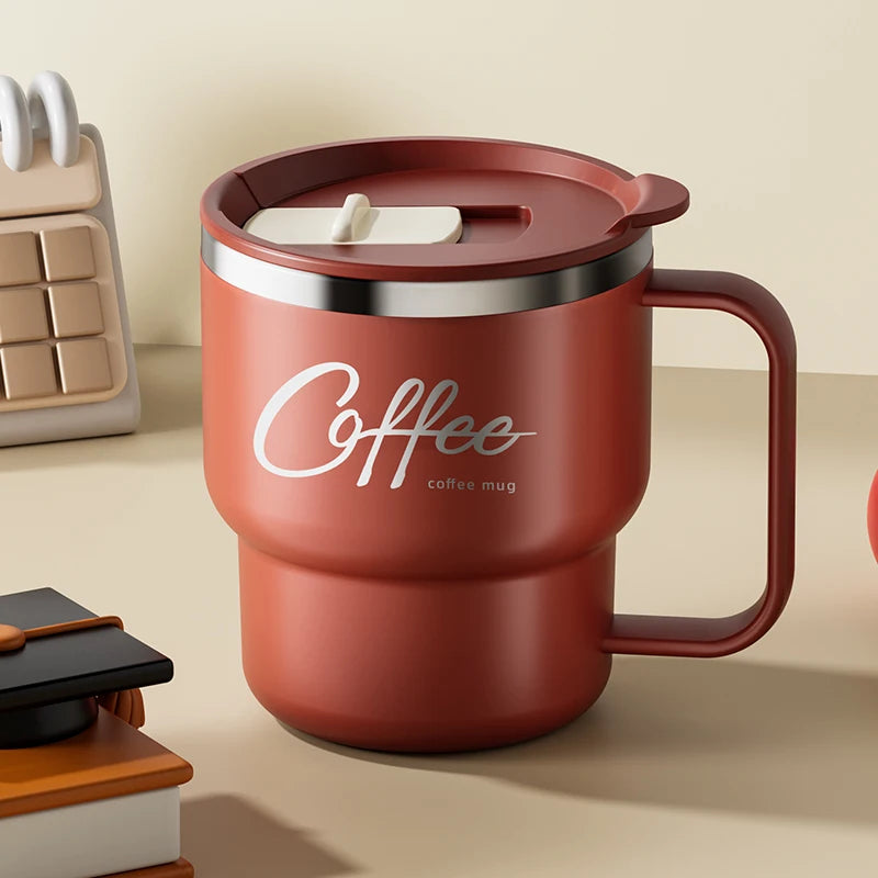 400ml Double Wall Stainless Steel Coffee Mug with Lid & Free Sticker – Hot & Cold