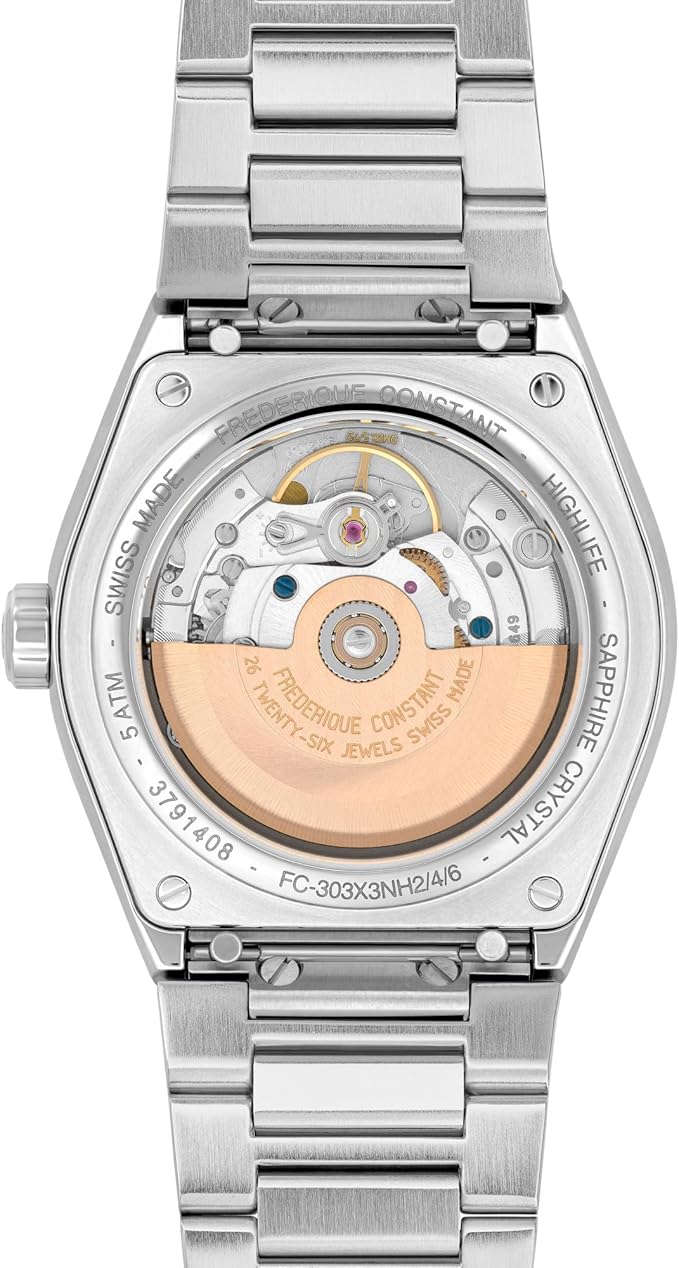 Frederique Constant Highlife COSC Men’s Automatic Watch – Silver Stainless Steel, Bracelet & Navy Rubber Strap