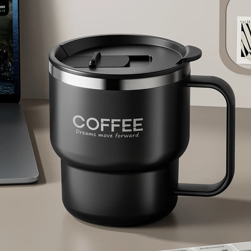400ml Double Wall Stainless Steel Coffee Mug with Lid & Free Sticker – Hot & Cold