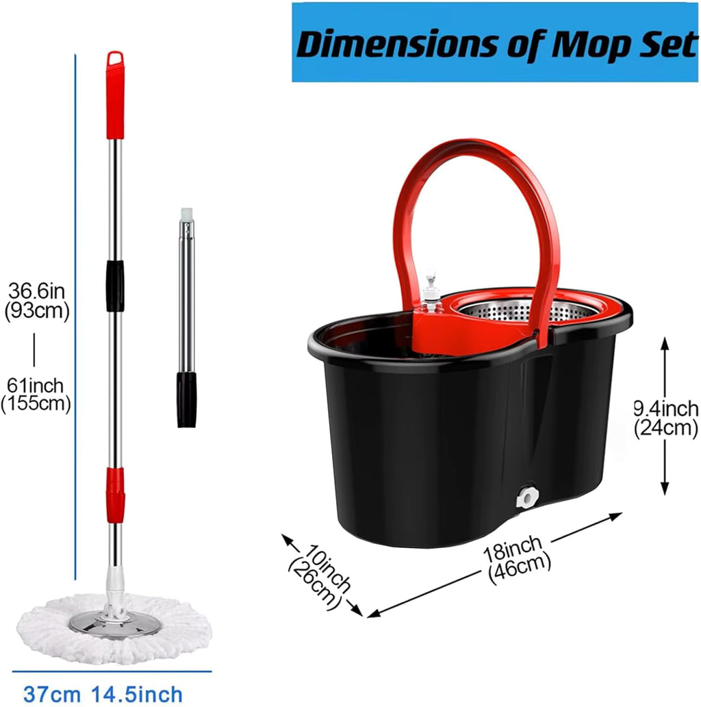 360° Spin Mop with Bucket – 3-Piece Microfiber Cleaning Set with Wringer