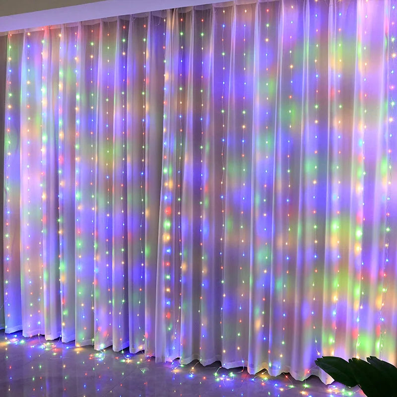 LED Copper Wire Curtain Lights – 8 Modes Remote Control for Christmas, New Year & Holiday Decor