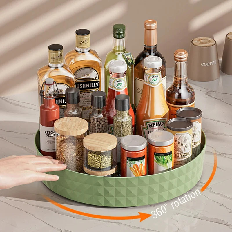 360° Rotating Kitchen Spice Rack – Non-Slip Cabinet Storage Tray | Multi-Use Organizer for Condiments, Cosmetics, and Sundries