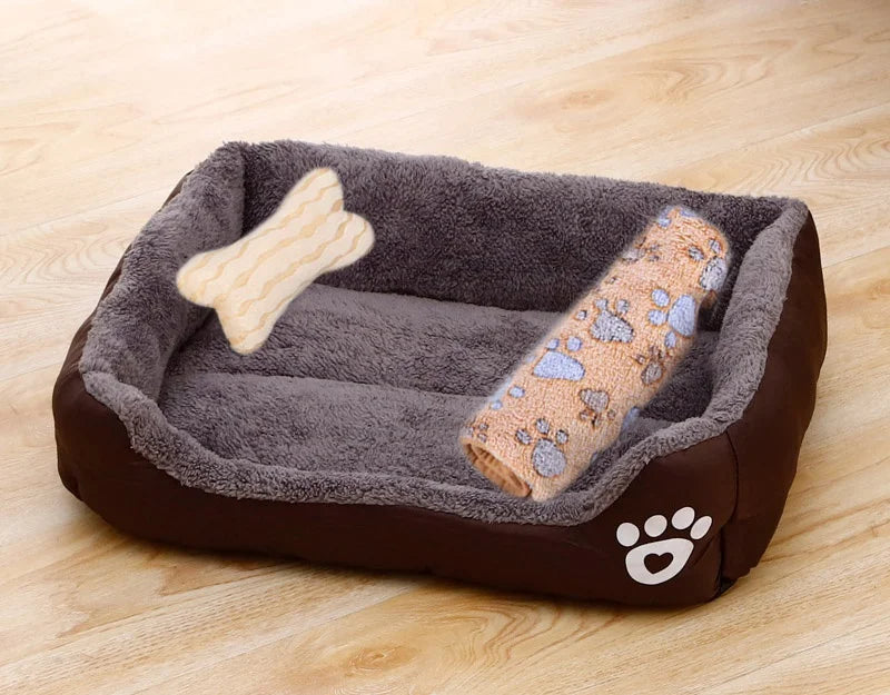 Pet Bed for Dogs & Cats – Warm Cotton Square Nest, Multiple Sizes
