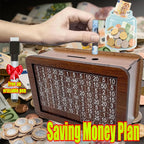 Wooden Piggy Bank Savings Box – Reusable Money Vault for Adults & Children, Money Challenge Box for Cash Storage