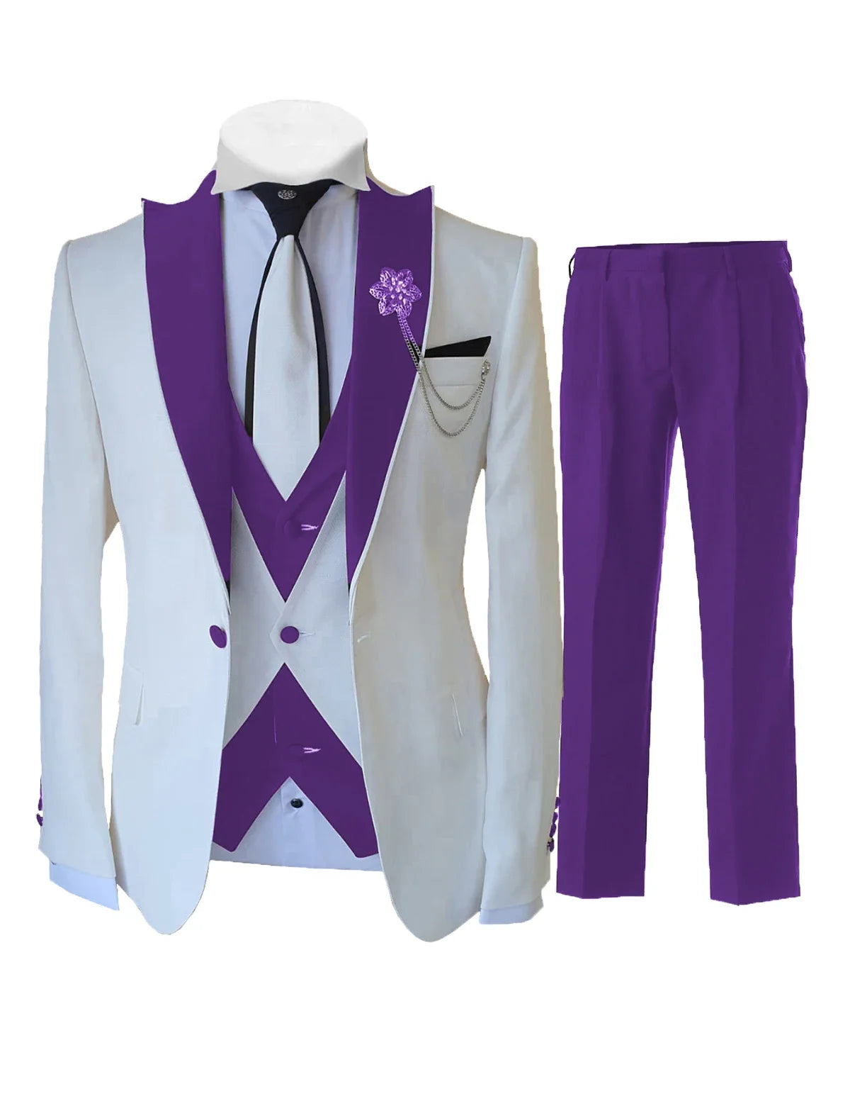 Men’s White 3-Piece Tailor-Made Suit – Slim Fit Wedding & Formal Tuxedo
