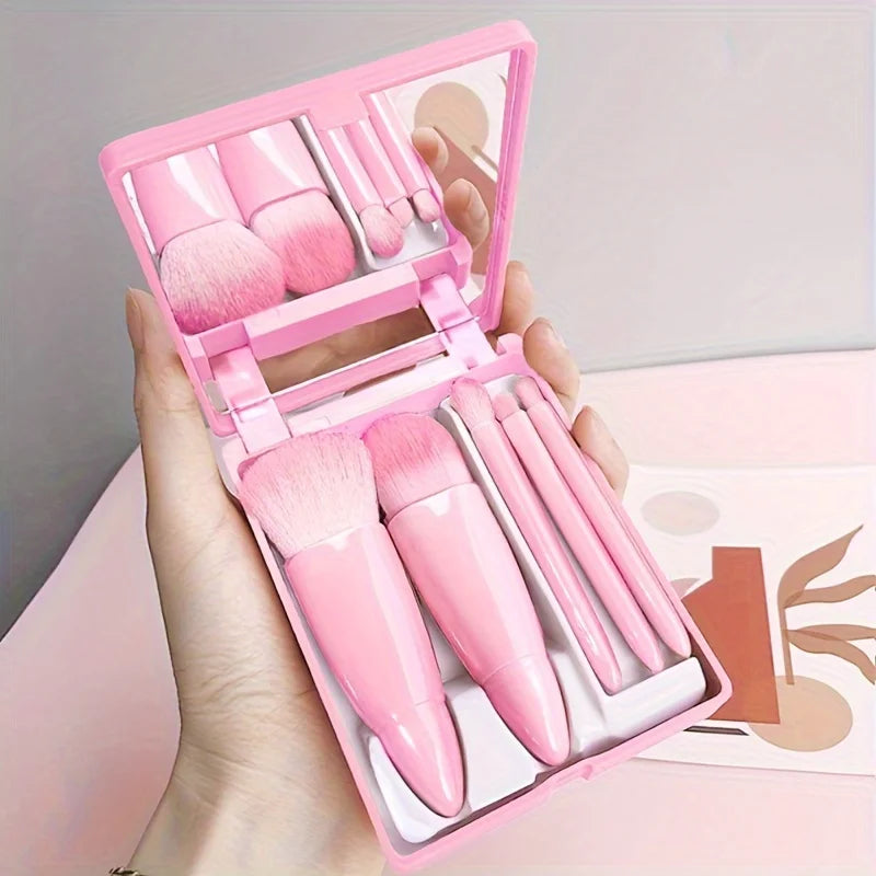 Foldable Travel Makeup Brush Set – Portable Mini Kit with Mirror