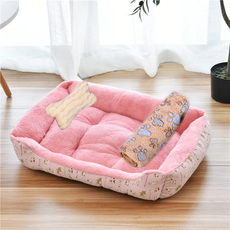 Pet Bed for Dogs & Cats – Warm Cotton Square Nest, Multiple Sizes