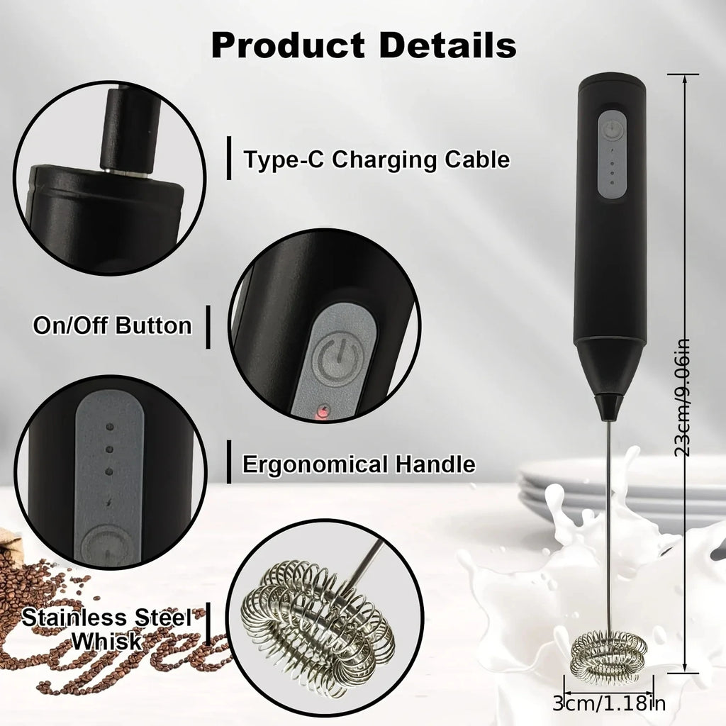 Handheld Electric Milk Frother & Food Mixer – 3-Speed Portable Foam Maker