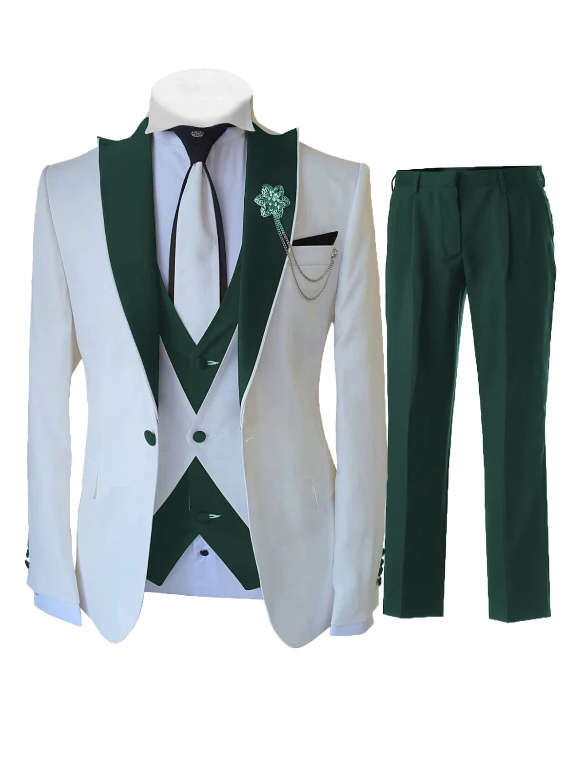Men’s White 3-Piece Tailor-Made Suit – Slim Fit Wedding & Formal Tuxedo