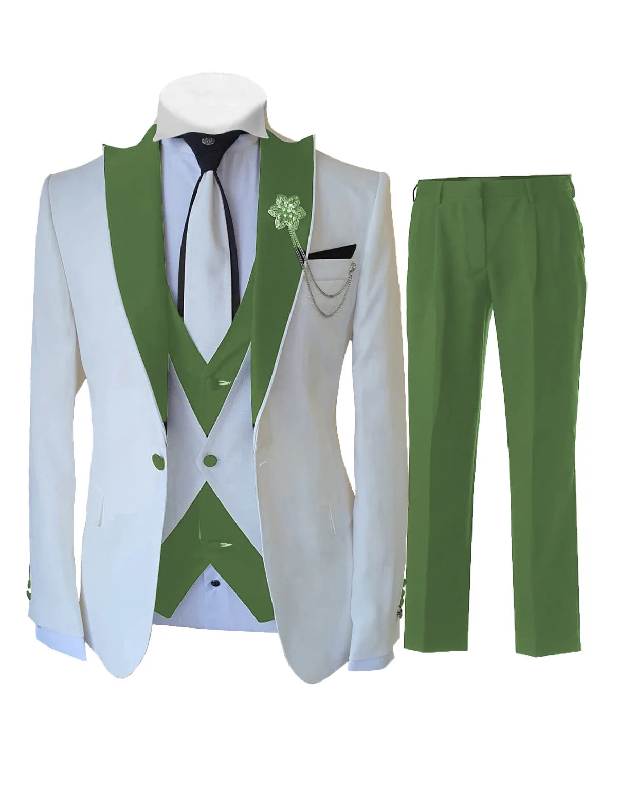 Men’s White 3-Piece Tailor-Made Suit – Slim Fit Wedding & Formal Tuxedo