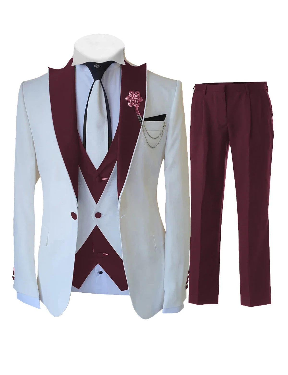 Men’s White 3-Piece Tailor-Made Suit – Slim Fit Wedding & Formal Tuxedo