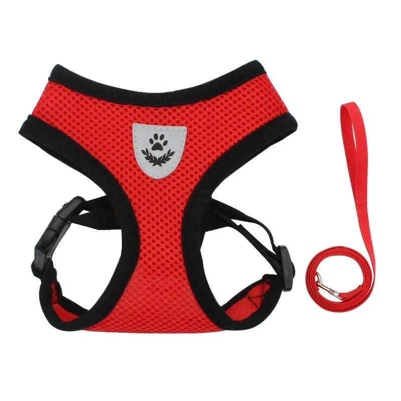 Adjustable Dog Harness with Leash – Soft, Breathable Mesh Vest for Small Dogs & Cats – Reflective & Comfortable