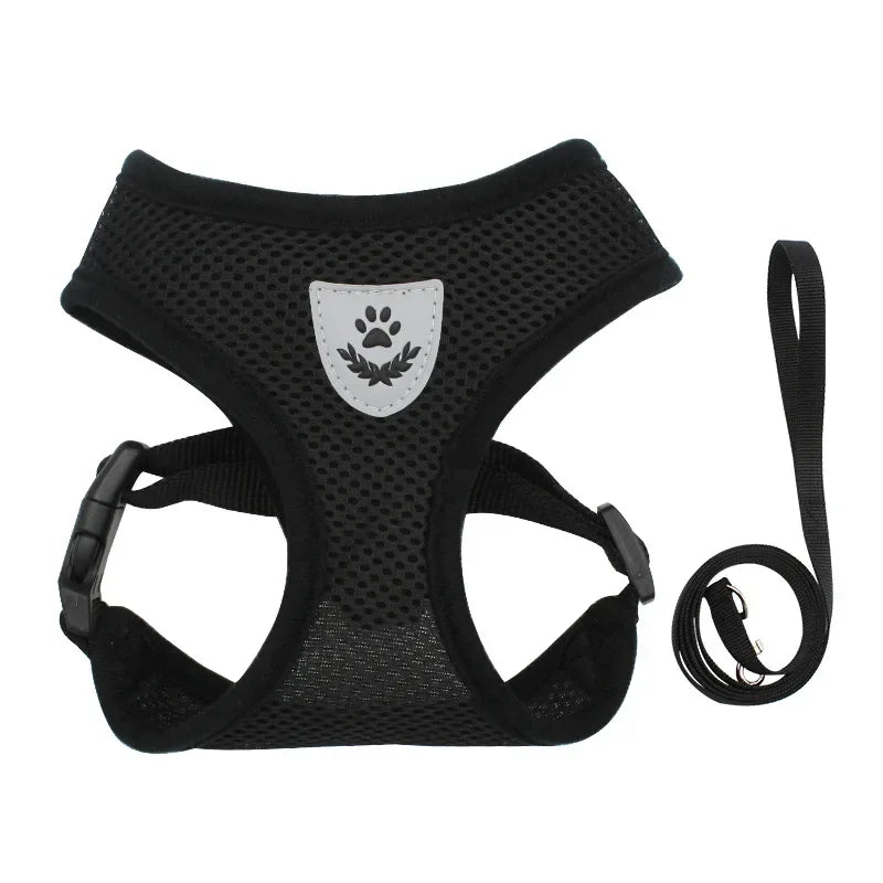 Adjustable Dog Harness with Leash – Soft, Breathable Mesh Vest for Small Dogs & Cats – Reflective & Comfortable