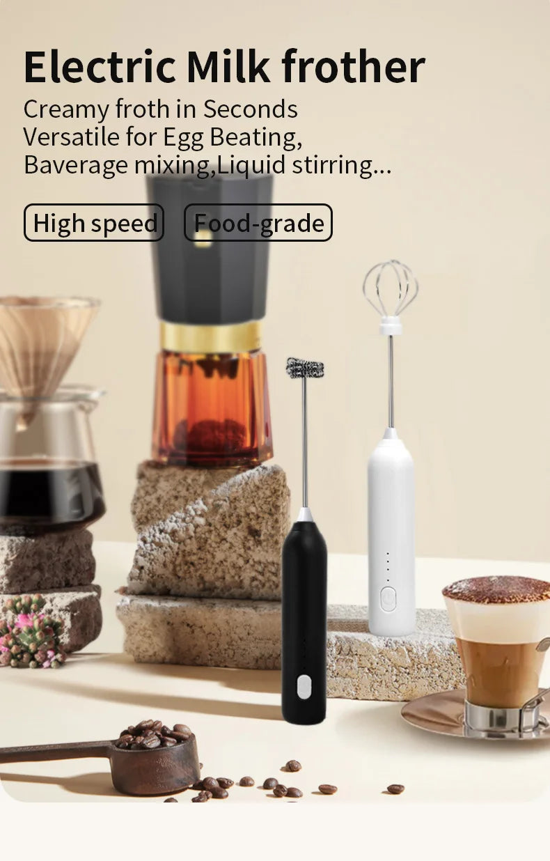 USB Rechargeable Electric Milk Frother & Egg Whisk – 3 Speeds