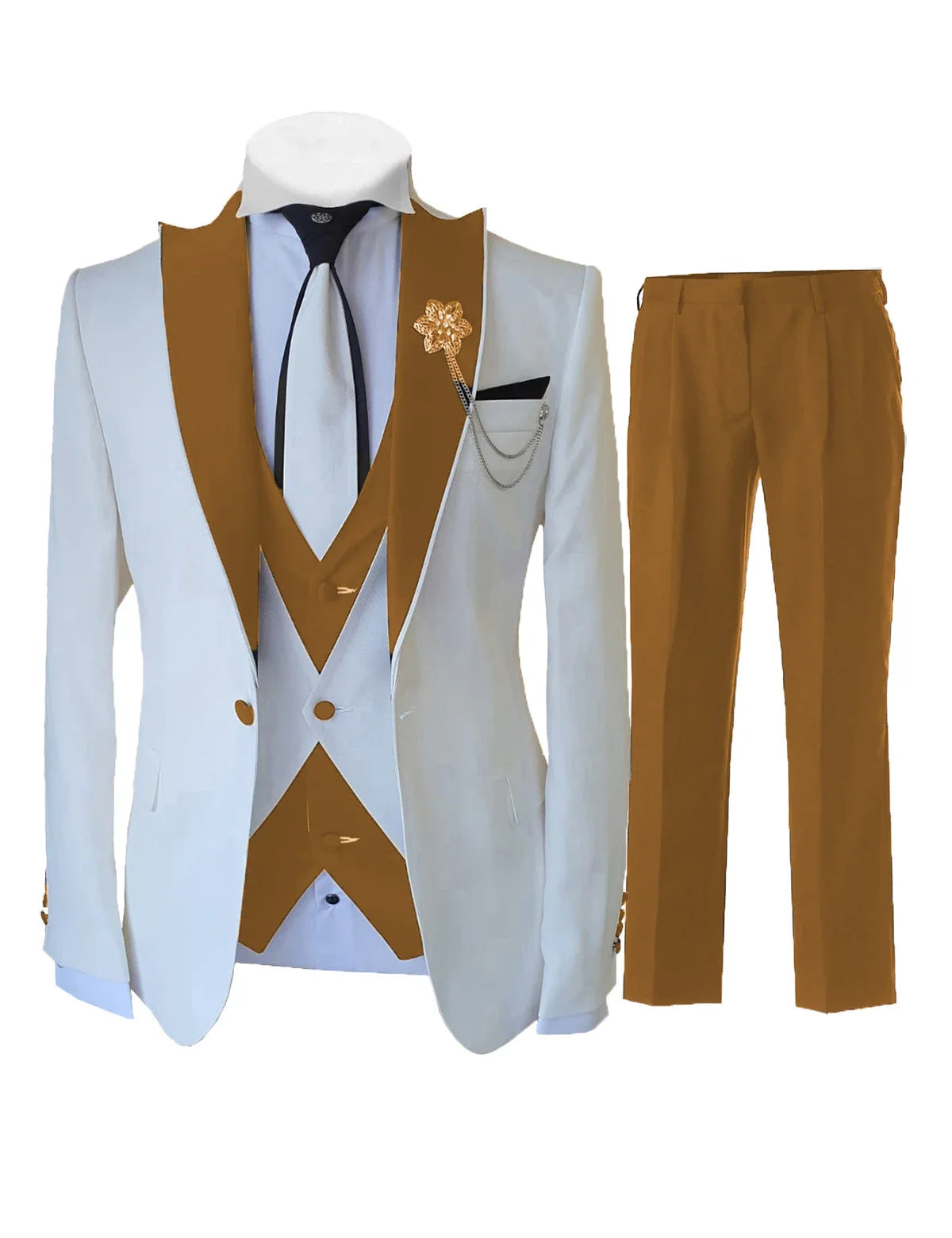 Men’s White 3-Piece Tailor-Made Suit – Slim Fit Wedding & Formal Tuxedo