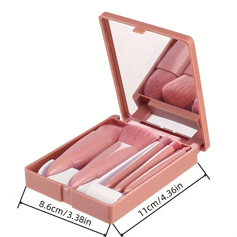 Foldable Travel Makeup Brush Set – Portable Mini Kit with Mirror