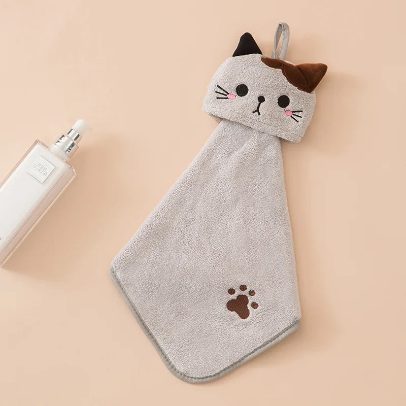 Cute Cat Kitchen Hand Towel – Absorbent Coral Velvet Dishcloth Rag for Cleaning