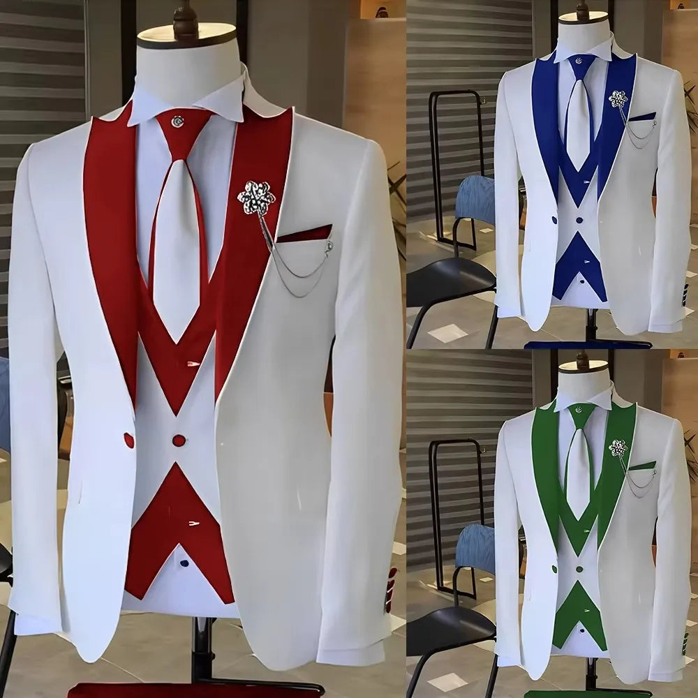 Men’s White 3-Piece Tailor-Made Suit – Slim Fit Wedding & Formal Tuxedo
