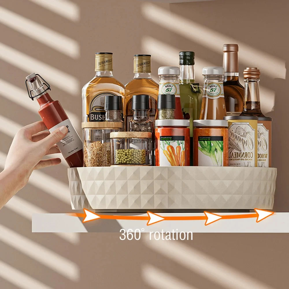 360° Rotating Kitchen Spice Rack – Non-Slip Cabinet Storage Tray | Multi-Use Organizer for Condiments, Cosmetics, and Sundries