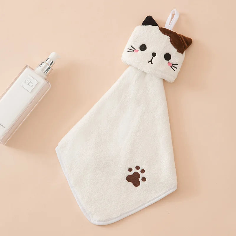 Cute Cat Kitchen Hand Towel – Absorbent Coral Velvet Dishcloth Rag for Cleaning