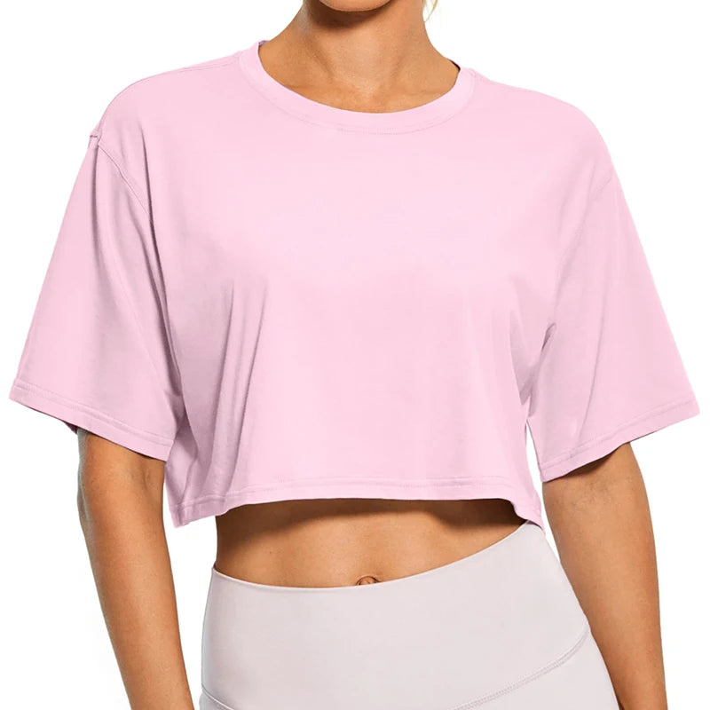 Women’s White Crop Top – Casual Round Neck Short Sleeve Summer Tee