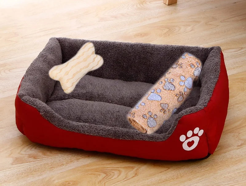 Pet Bed for Dogs & Cats – Warm Cotton Square Nest, Multiple Sizes