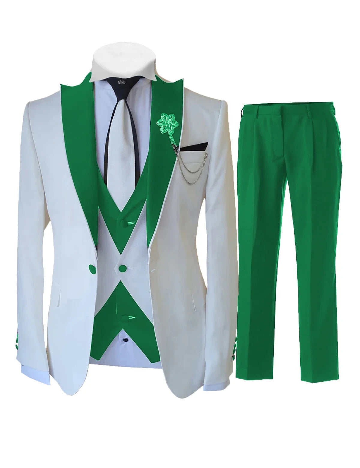 Men’s White 3-Piece Tailor-Made Suit – Slim Fit Wedding & Formal Tuxedo