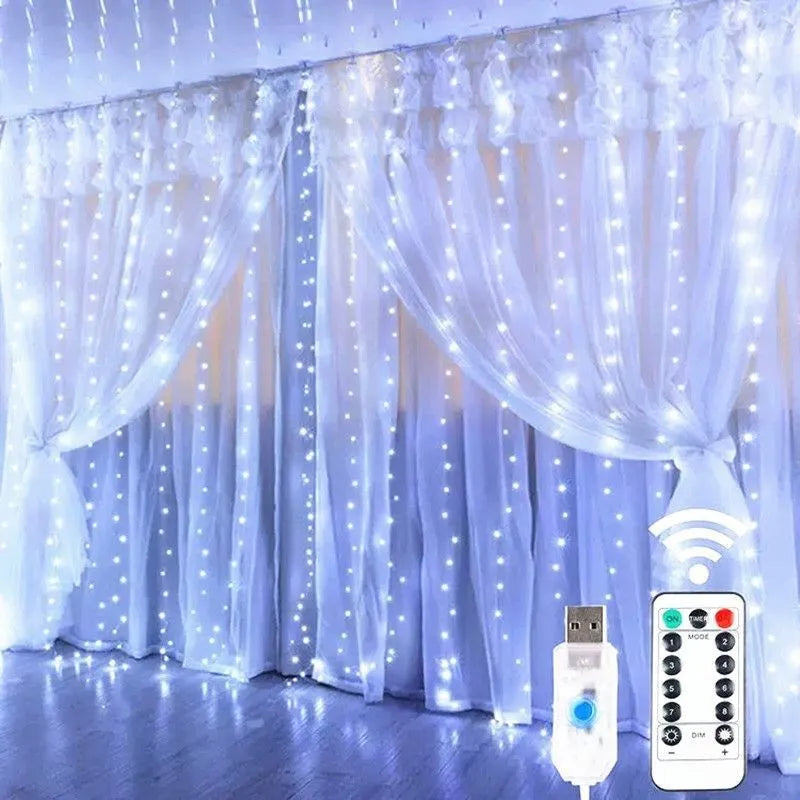LED Copper Wire Curtain Lights – 8 Modes Remote Control for Christmas, New Year & Holiday Decor