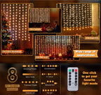 LED Copper Wire Curtain Lights – 8 Modes Remote Control for Christmas, New Year & Holiday Decor