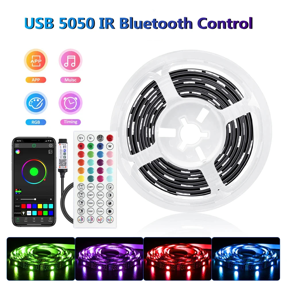 LED Strip Lights with Bluetooth App & IR Control – RGB USB Lights for Bedroom, TV Wall, and Living Room Decoration