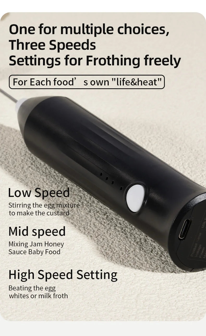 USB Rechargeable Electric Milk Frother & Egg Whisk – 3 Speeds
