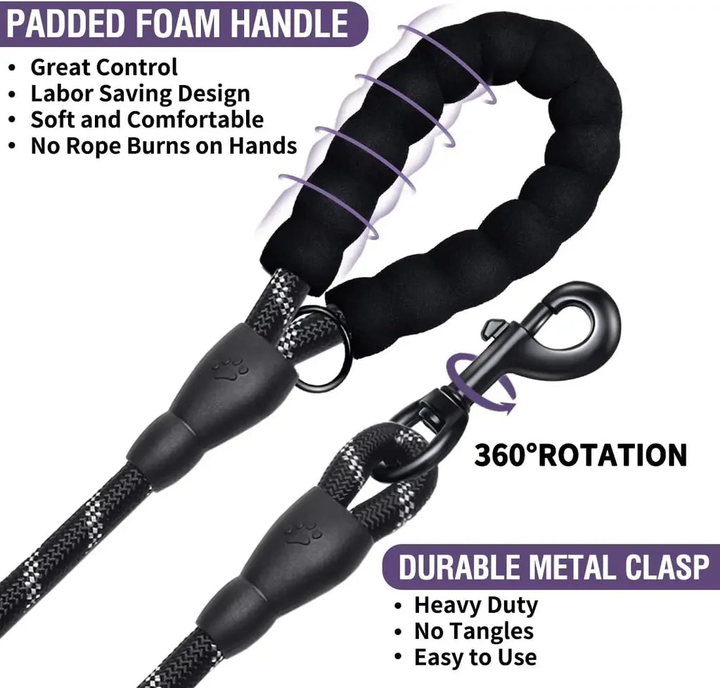 Reflective Dog Leash – Strong Nylon Pet Leash for Small, Medium & Large Dogs