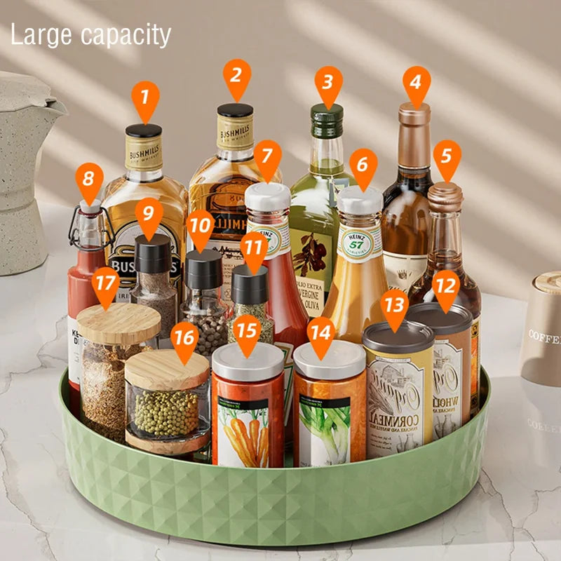 360° Rotating Kitchen Spice Rack – Non-Slip Cabinet Storage Tray | Multi-Use Organizer for Condiments, Cosmetics, and Sundries