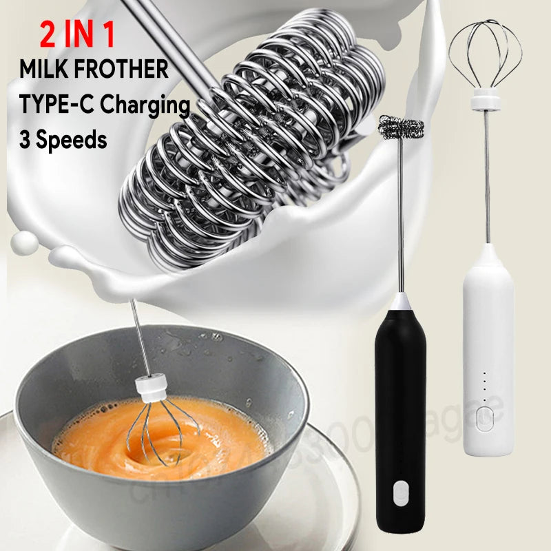 USB Rechargeable Electric Milk Frother & Egg Whisk – 3 Speeds