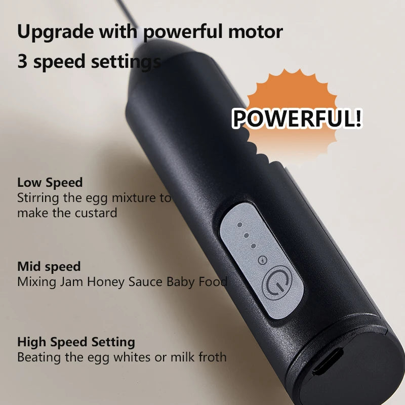 USB Rechargeable Electric Milk Frother & Egg Whisk – 3 Speeds