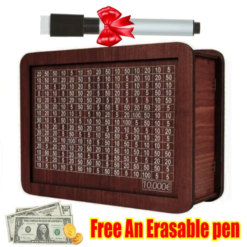 Wooden Piggy Bank Savings Box – Reusable Money Vault for Adults & Children, Money Challenge Box for Cash Storage