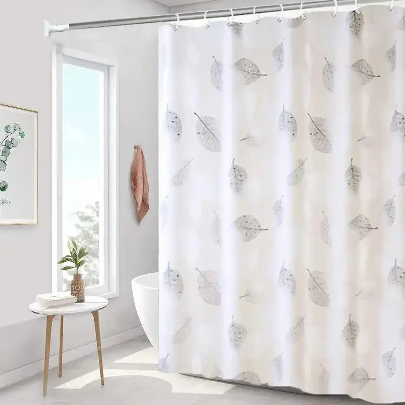 PEVA Waterproof Shower Curtain with Hooks – Leaf Pattern, Anti-Mildew, Rustproof Grommets for Bathroom