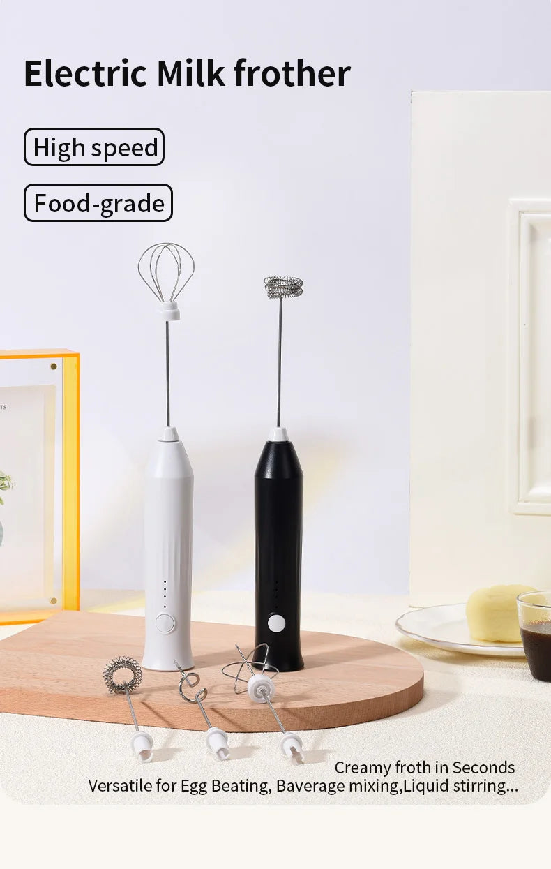 USB Rechargeable Electric Milk Frother & Egg Whisk – 3 Speeds