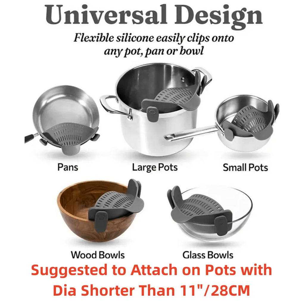 Adjustable Pot Strainer – Clip-On Stainless Steel Strainer for Pots, Pans & Bowls