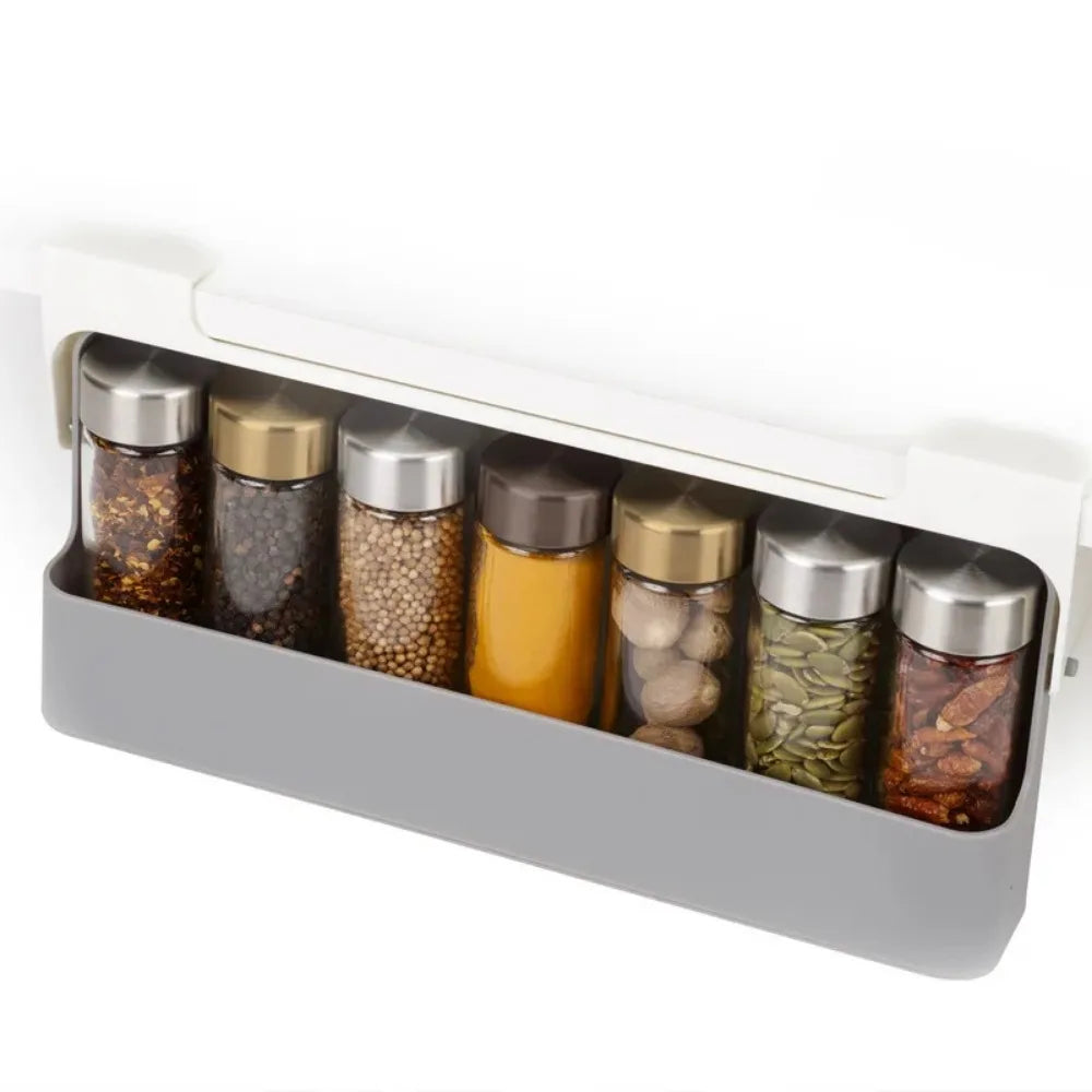 Under-Shelf Spice Rack Organizer with 6 Jars | Self-Adhesive Pull-Out Kitchen Seasoning Storage