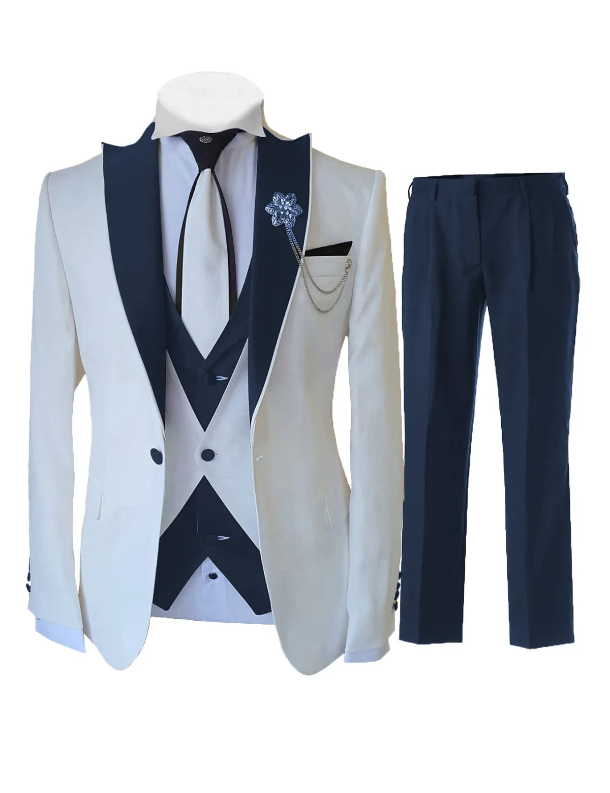 Men’s White 3-Piece Tailor-Made Suit – Slim Fit Wedding & Formal Tuxedo